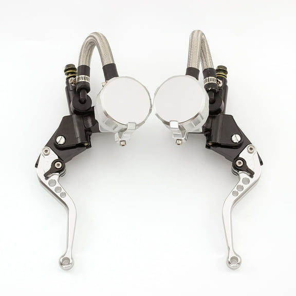 7/8" 22mm Motorcycle CNC Master Cylinder Dual Hydraulic Brake Clutch Levers Kit Reservoir Pump for 125cc-500cc Silver