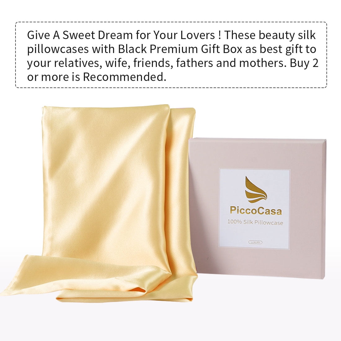 PiccoCasa 3 Pack 25 Momme Silk Pillowcase for Hair and Skin with Zipper Closure Queen Yellow