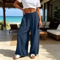 thumbnail image 5 of Lenpel Cotton Linen Pants for Women Lightweight Pleated Wide Leg Baggy Trousers Lounge Flowy Comfy Beach Vacation Clothes, 5 of 7