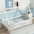 thumbnail image 3 of Newest Twin Tent-shaped Floor Bed,Teepee Bed with Guardrails,Slats , Door,White, 3 of 9