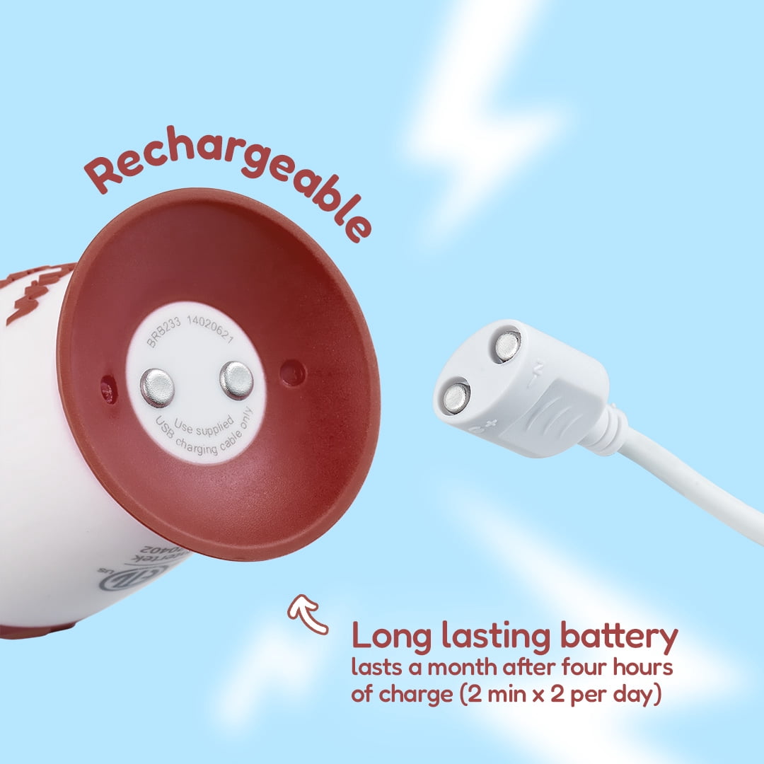 Brush-Baby WildOnes Monkey Kids Electric Rechargeable Toothbrush, Soft Bristle, 3 Brush Heads, USB Cable