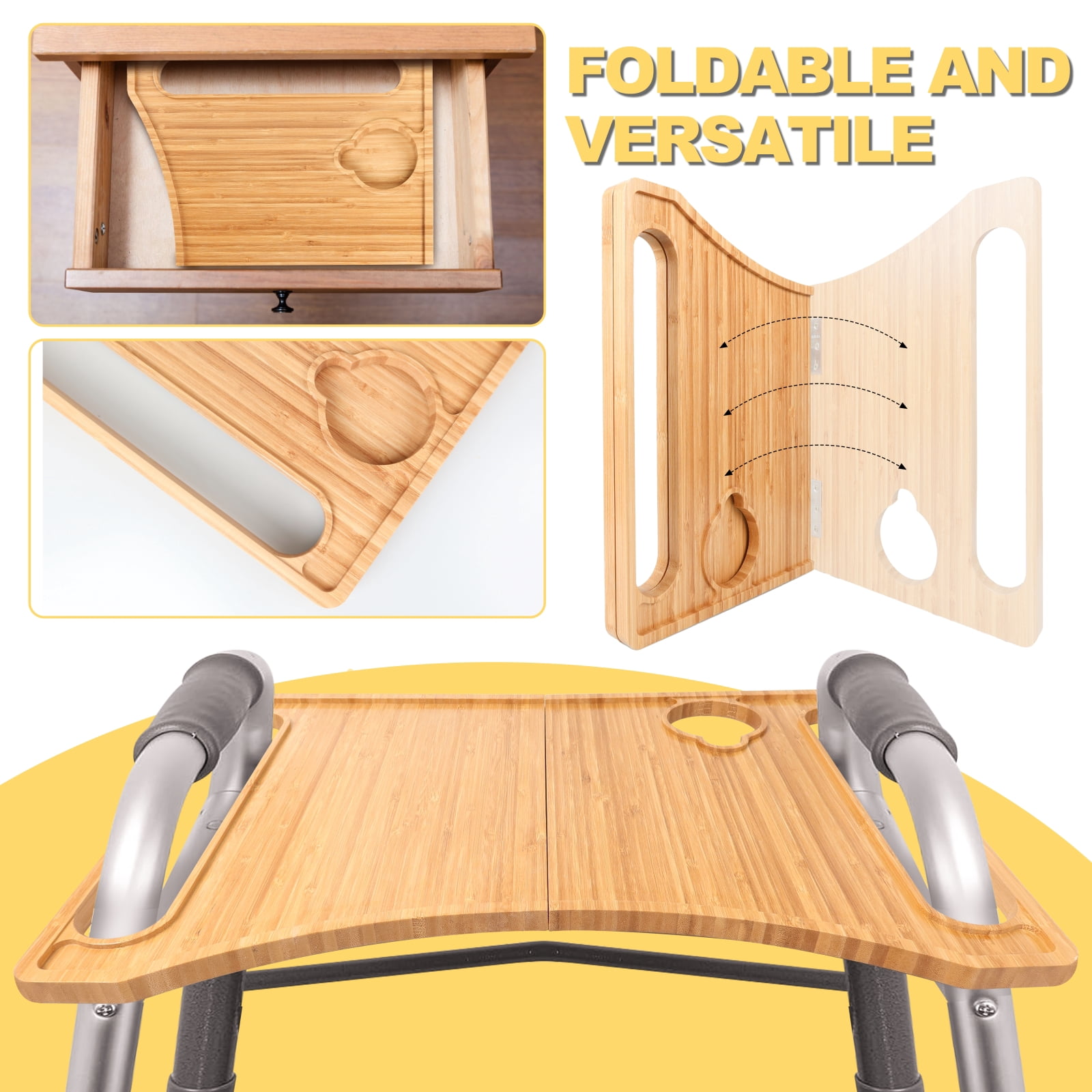 Walker Tray for Folding Walker, Tray for Walker for Seniors Detachable with Cup Holder, Foldable Walker Accessories for Elderly,Tray Table Fits Most Standard Walkers