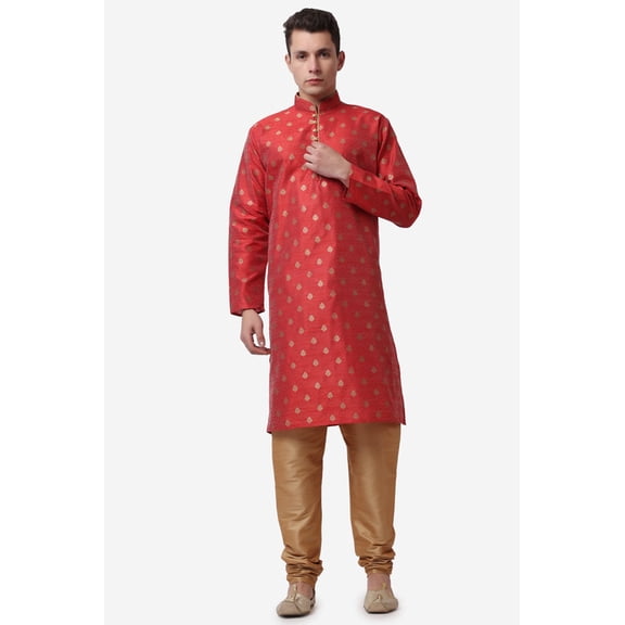 Royal Kurta Maroon Color Jacquard Silk Printed Long Kurta Churidaar