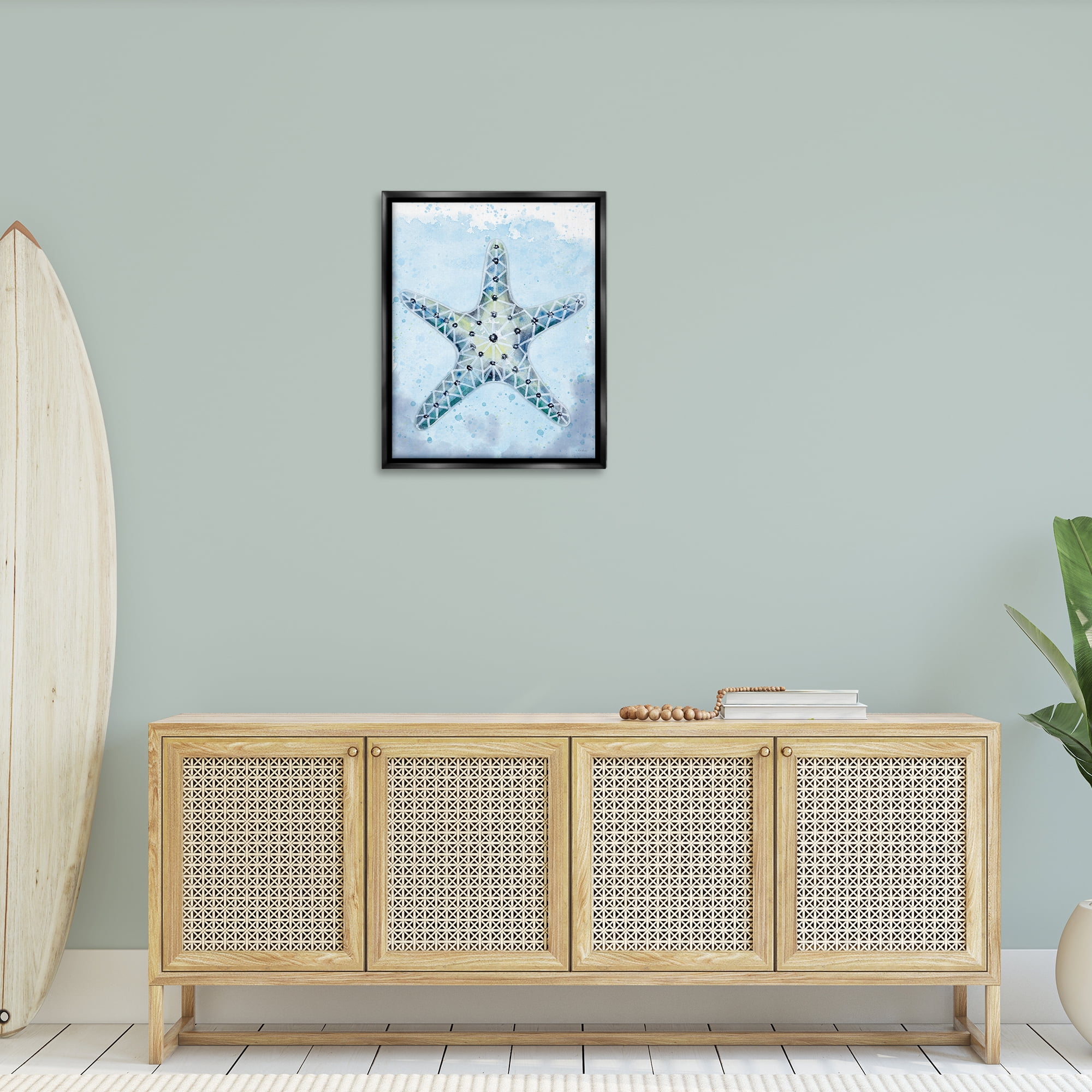 Stupell Industries Stained Glass Starfish Nautical & Beach Painting Black Floater Framed Canvas Art Print Wall Art, 25 x 31