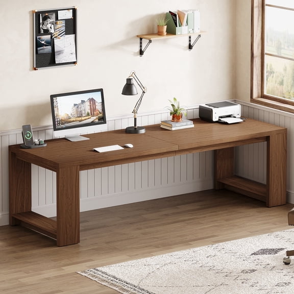 Tribesigns 86.6-inch Extra Long Desk, Wooden 2 Person Desk with Sturdy Legs, Large Double Computer Desk for Home Office, Walnut