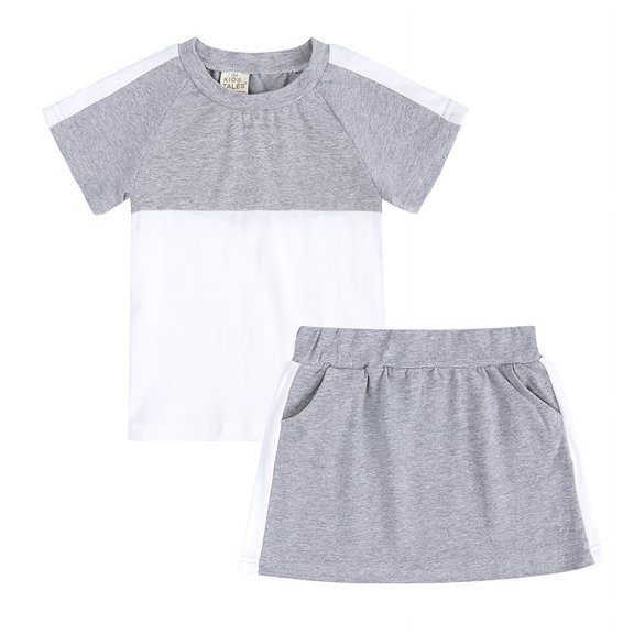 Kids Girl Two Piece Outfit Short Sleeved Skirt Suit Summer Sports Slim Suit 5-14Y