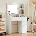 thumbnail image 1 of TOYTEXX Coiffeuse avec Miroir Éclairé, DEL à 3 Couleurs à Intensité Réglable, Barre d'Alimentation avec Prises USB et CA, Tiroirs de Rangement, Support pour Séchoir à Cheveux, Table de Maquillage à Étagères Ouvertes pour Chambre Ou Salle de Bain, Blanc, 1 of 9