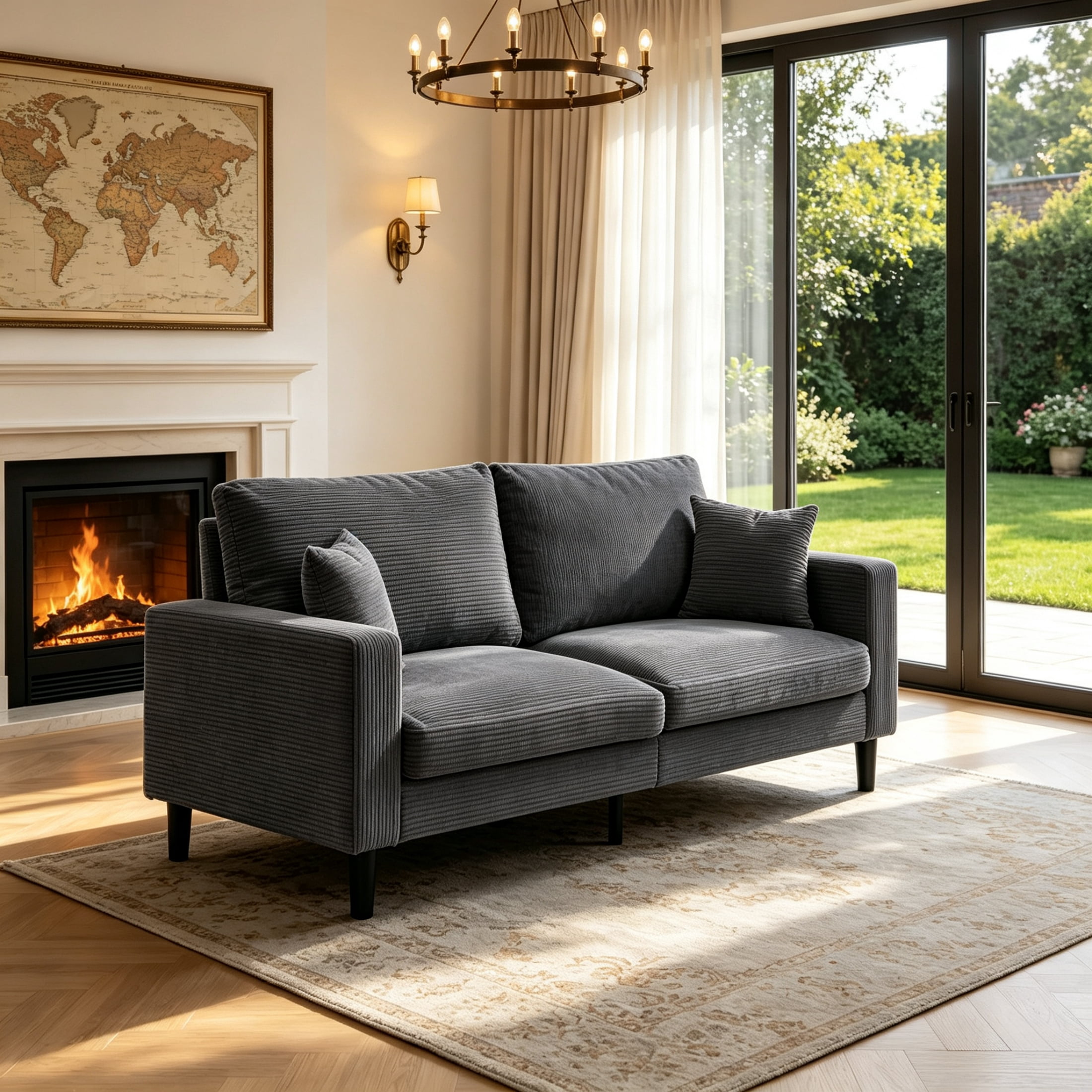Anpport Corduroy Sofa, 74.8" Deepseat Loveseat for Living Room, Dark Gray