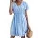 thumbnail image 4 of Sonducket Vestido de color sólido de manga corta con cuello en V estampado de puntos para mujer Vestidos azul claro L, 4 of 8