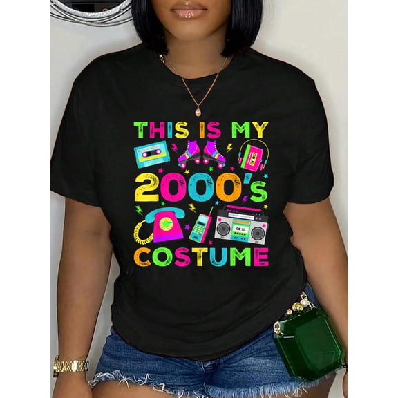100% Cotton This is My 2000s Costume 2000's Style 2000s Retro Party T-Shirt Women's Men's Graphic Tee Casual Tops