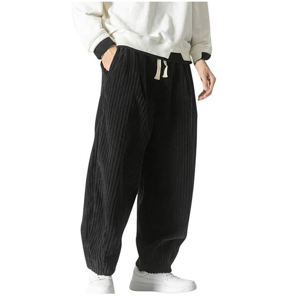 Turilly Men's Fashion Casual Solid Color Corduroy Pockets Elastic Rope Casual Pants