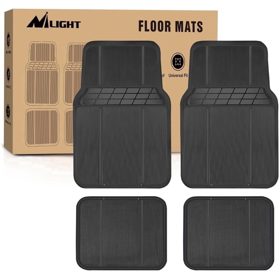 Nilight Rubber Floor Mats for Cars Trucks SUVs,Universal Trim to fit for Most Vehicles,All Weather Protection Heavy Duty Floor Liners,Pack of 4