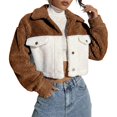 thumbnail image 2 of Cropped Jacket Women Long Sleeve Button Down Collared Color Block Casual Fuzzy Jackets Winter Coats Cardigan Outerwear, 2 of 7
