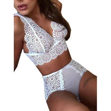 

SUNSIOM Women Lace Nightwear V Neck Bra High Waist Lingerie Sets Up To 3XL