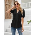 thumbnail image 4 of ZHENWEI Womens V Neck Puff Short Sleeve Pleated T Shirts Fashion Summer Tops Casual Tunic Blouse, 4 of 8