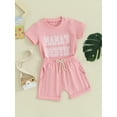 thumbnail image 2 of Bagilaanoe 2pcs Toddler Baby Girl Shorts Set Short Sleeve Letter Print T Shirt Tops + Shorts 6M 12M 18M 24M 3T 4T Kids Casual Summer Clothes, 2 of 8