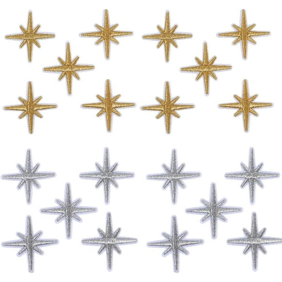 100Pcs Gold Silver Star Embroidered Patches Eight Pointed Stars Embroidery Iron on Patch Solid Celestial Sew on Repair Badge Appliques Bulk for Sewing Making Clothes Shirt Bags Backpacks Diy