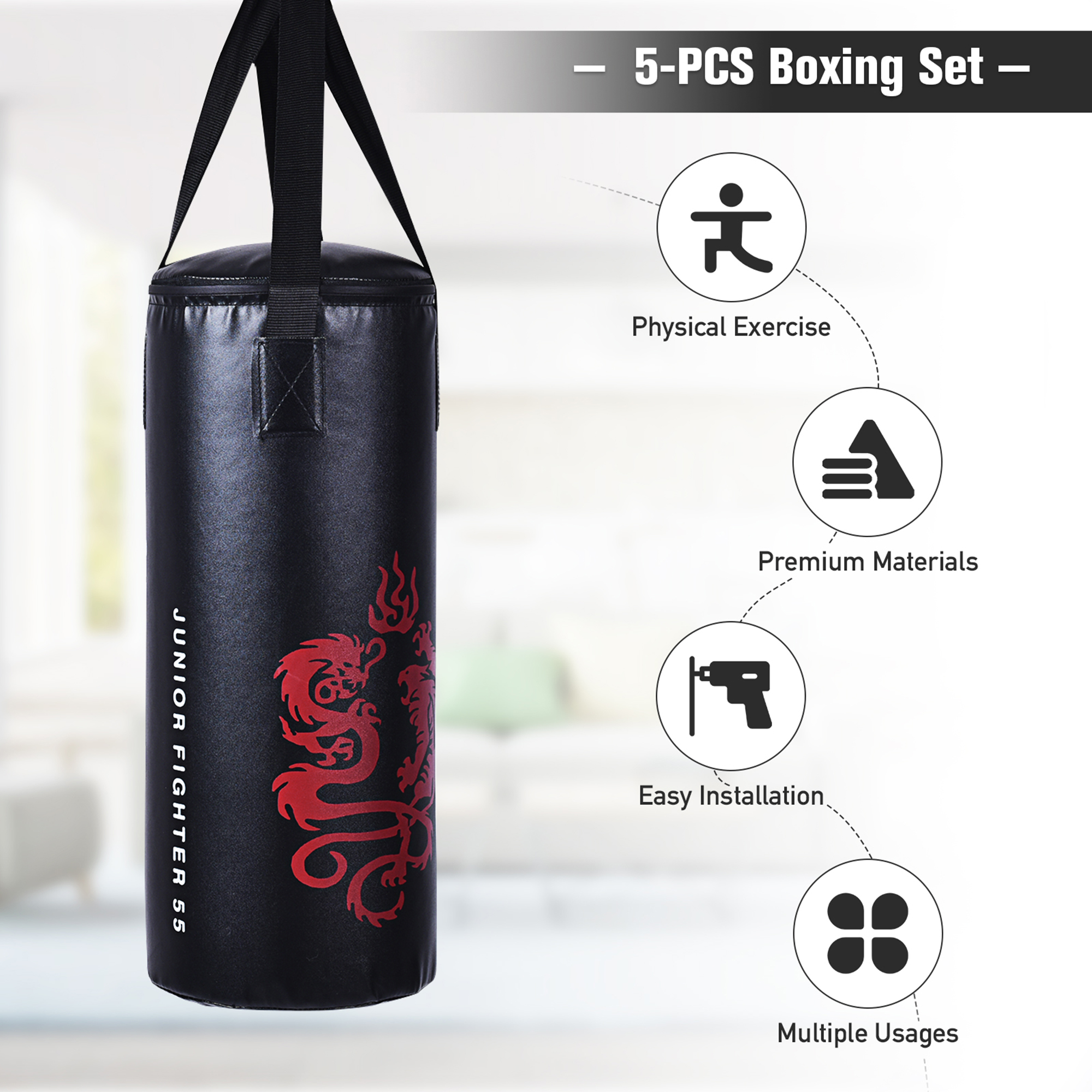 Gymax Kid's Boxing Suit Exercise Boxing Set w/ Sandbag Gloves Hook & Jump Rope