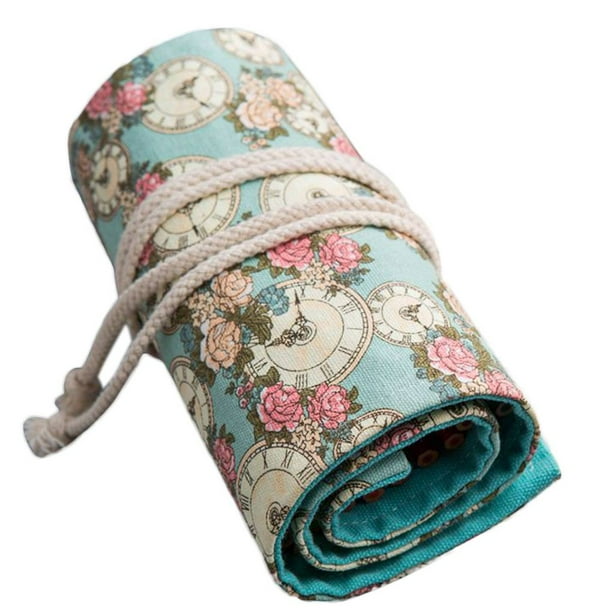 Bolsas de lápiz con rodillo de flores rosas, estuche para envolver, estuche para maquillaje, organizador de pinceles, lápices para estudiantes, soporte para tela de papelería seitruly WJU1399-02