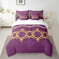thumbnail image 3 of Feelyou Hippie Tribal Damask Twin Bedding Sets 7-Piece for Adult, Mandala Bohemian Bedding Comforter Set, Vintage Boho Purple Gold Reversible Sheet Sets, Lightweight Room Decor, 3 of 8