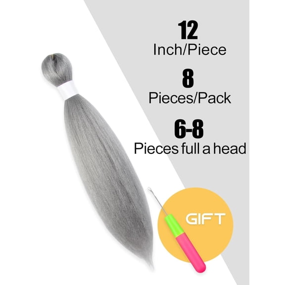 WEIF-Grey Braiding Hair 12 Inch Pre Stretched Hair Short Straight Crochet Braids Yaki Texture Synthetic Fiber 8 Packs (Grey)