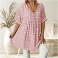 thumbnail image 2 of VBVC No Boundaries Women's Plus Size V-Neck Tshirts,Women Short Sleeve Dot Tops With Pompoms,Loose-Fitting Dressy Shirts For Women,*Pink,Size XXL, 2 of 7