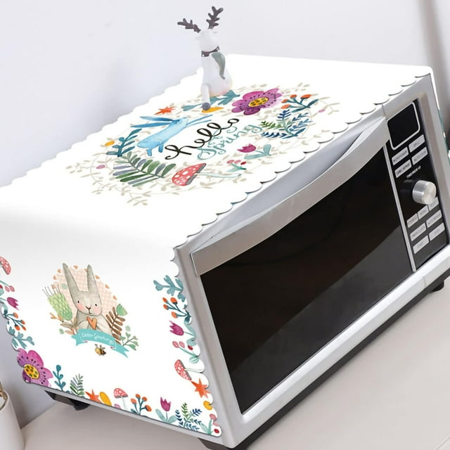 Microwave Oven Cover Cute Pattern Dustproof Oil Proof Machine Protector Decorative Kitchen Appliance Cover Nordic Style Simple Parts(01)