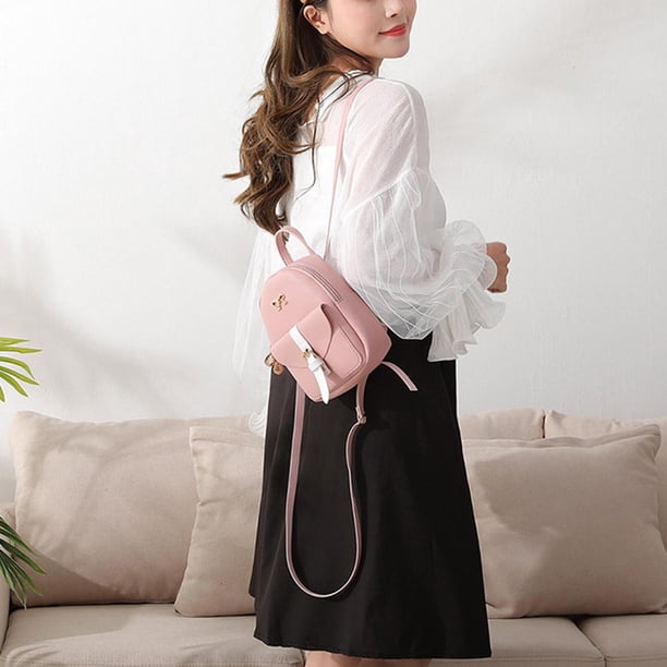 Mochila JShteea Hit Color Bowknot Mujeres Hombro Bolsos cruzados de cuero Rosa