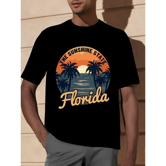 Sunset in Florida Patterned Printed Men's T-shirt - Cotton summer short sleeve fashion casual everything comfortable high quality
