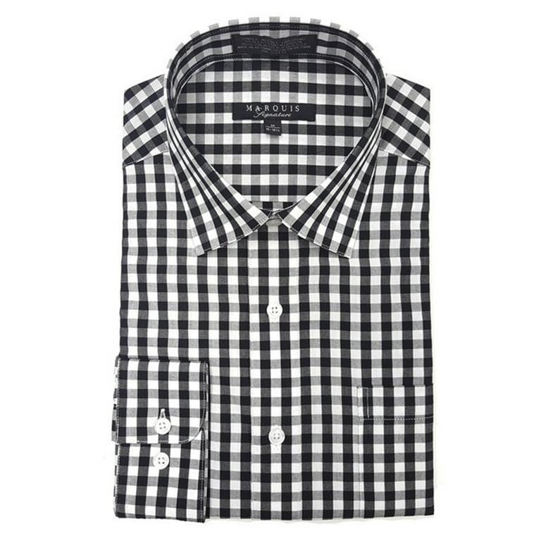Marquis Men's Black Gingham Checkered Long Sleeve Modern Fit Shirt, Size - S