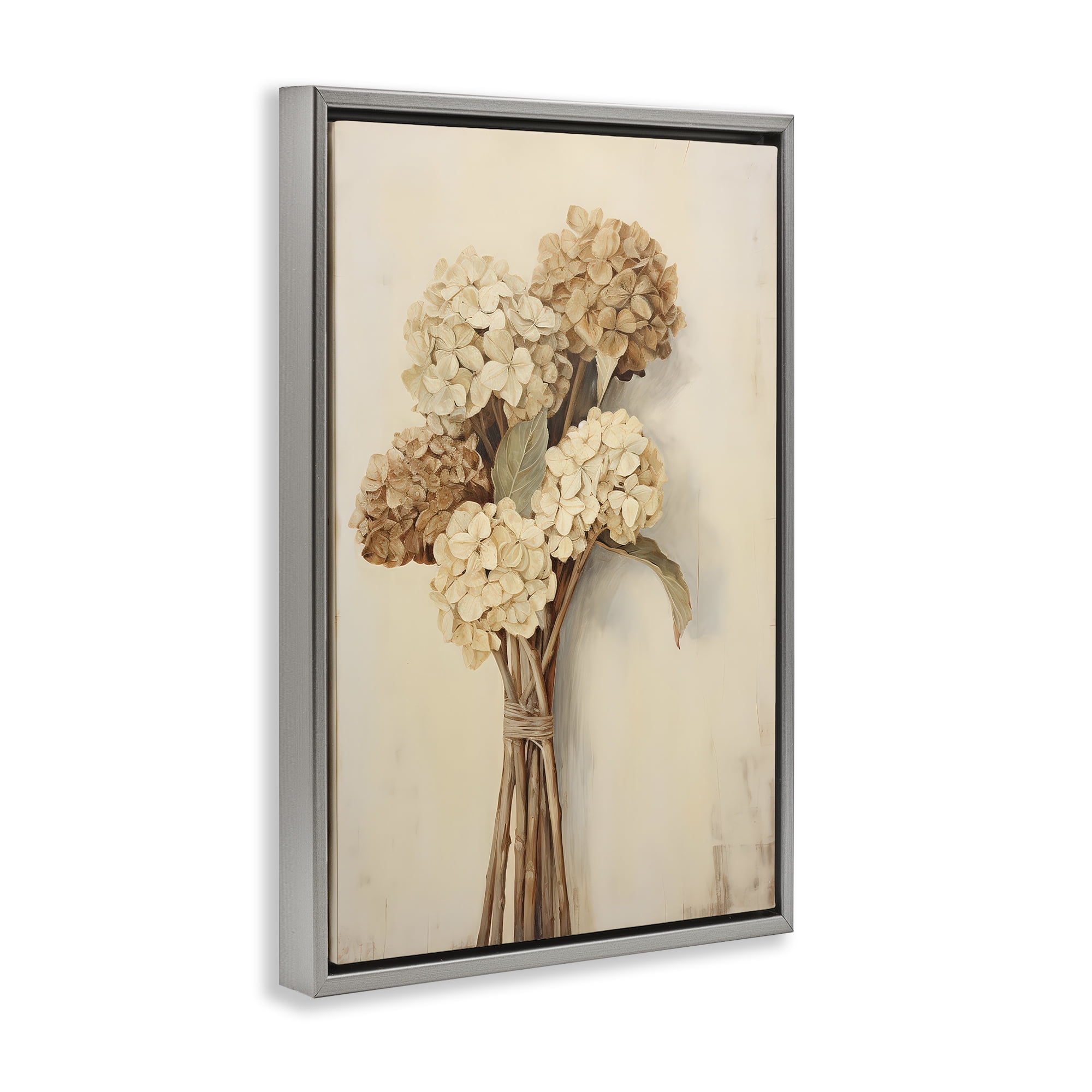 Stupell Industries Vintage Hydrangea Bundle Plants & Flowers Painting Gray Floater Framed Canvas Art Print Wall Art, 17 x 25