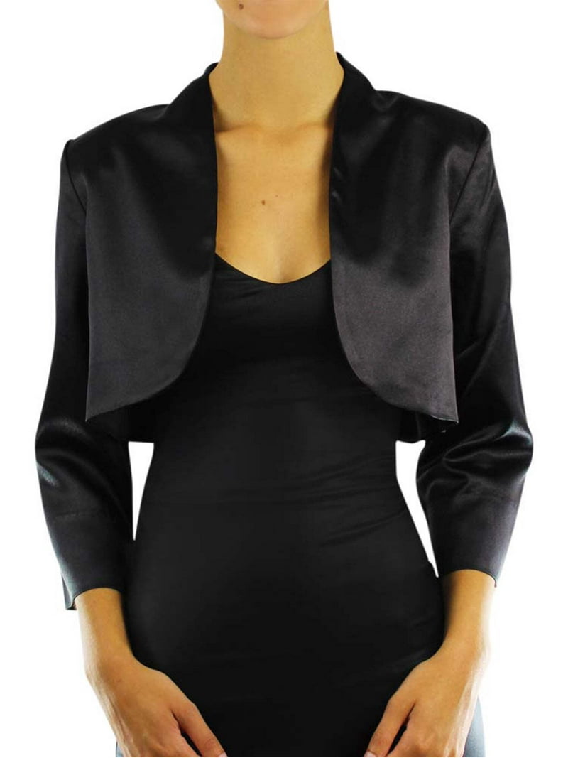 Black 3/4 Sleeve Satin Bolero Shrug Jacket Size 2XL