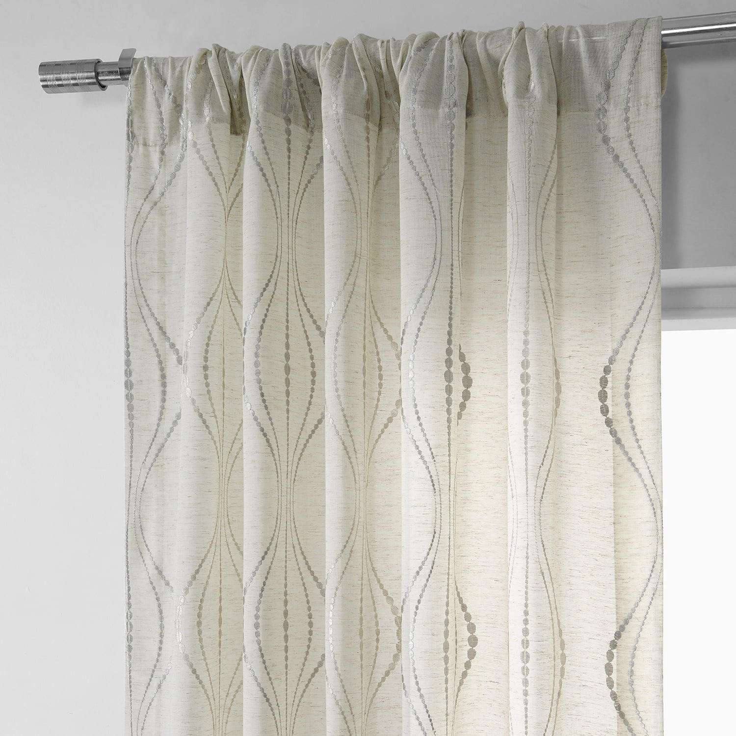 Suez Natural Embroidered Faux Linen Sheer Curtain (1 Panel), Suez Natural, 50W X 84L