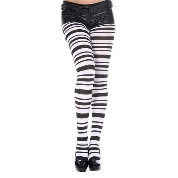 Music Legs Women's Women's 7022-BLACK-WHITE Black & White Striped Spandex Pantyhose; Black & White 7022-BLACK/WHITE