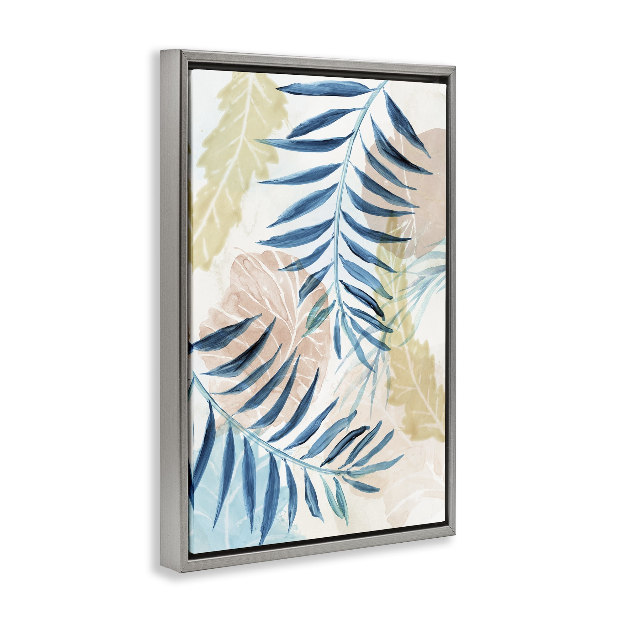 Stupell Industries Palm Fronds in Pastel Haze Gray Framed Floater Canvas Wall Art, design by Nan