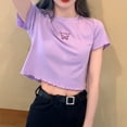 thumbnail image 1 of Camiseta Coreana De Mujer O Cuello Mariposa Casual Tops Slim Croptop Manga Corta De Cintura Altapangjing, 1 of 4