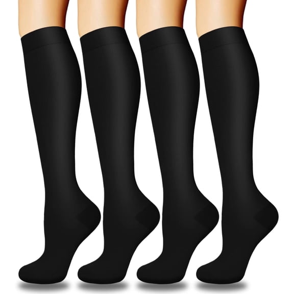 YUNOVA 4 Pairs Copper Compression Socks for Women & Men Circulation 15-20 mmHg, Best Support for Nurses Running