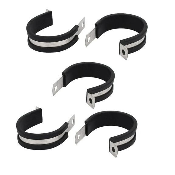 40mm Dia EPDM Rubber Lined P Clips Cable Hose Pipe Clamps Holder 5pcs