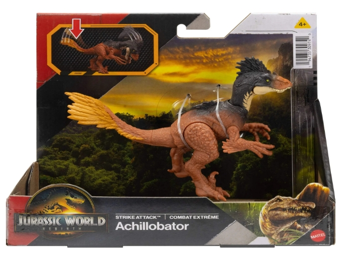 Jurassic World Rebirth Strike Attack Achillobator Dinosaur, Single Strike Action