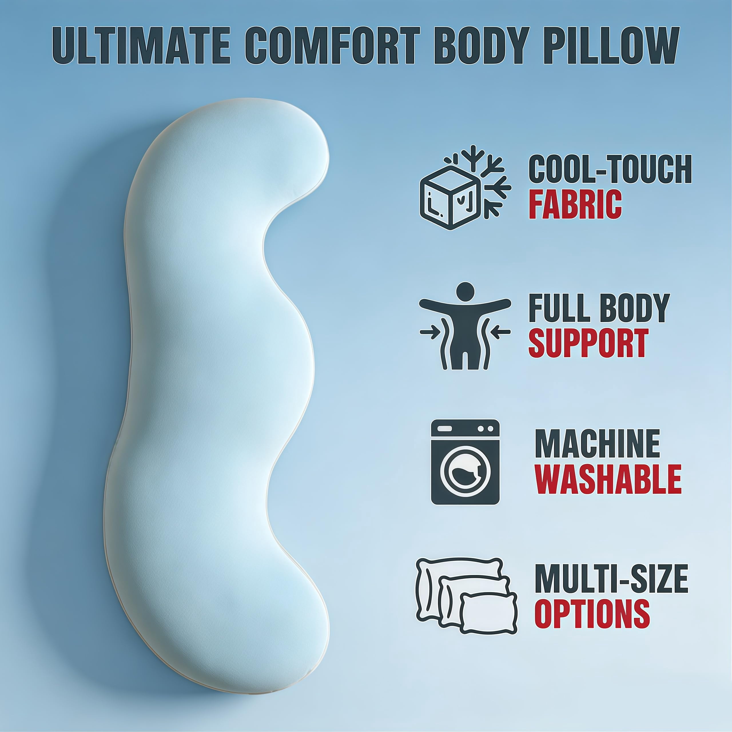 Pea Pod Body Pillow for Side Sleeper, Pea Pod Body Pillow for Adults, Long Bolster Hug Pillow with Cooling Fabric, Soft Ergonomic Pillow for Back, Hip & Leg Support