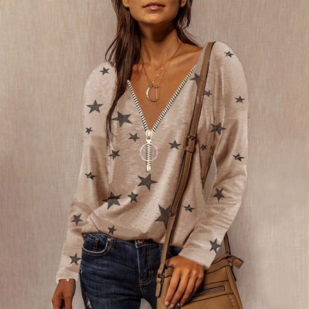 

OKBOP Christmas Scrub Tops Women Fashion Zipper Long Sleeve V-Neck Printing Casual T-Shirt Work Blouse Hocus Pocus Sweatshirt