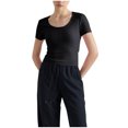 thumbnail image 2 of Felirenzacia Women's Athletic Yoga Top Open Back Slim Fitted Active T Shirt Active Gym Tee Shirt Black,L, 2 of 6