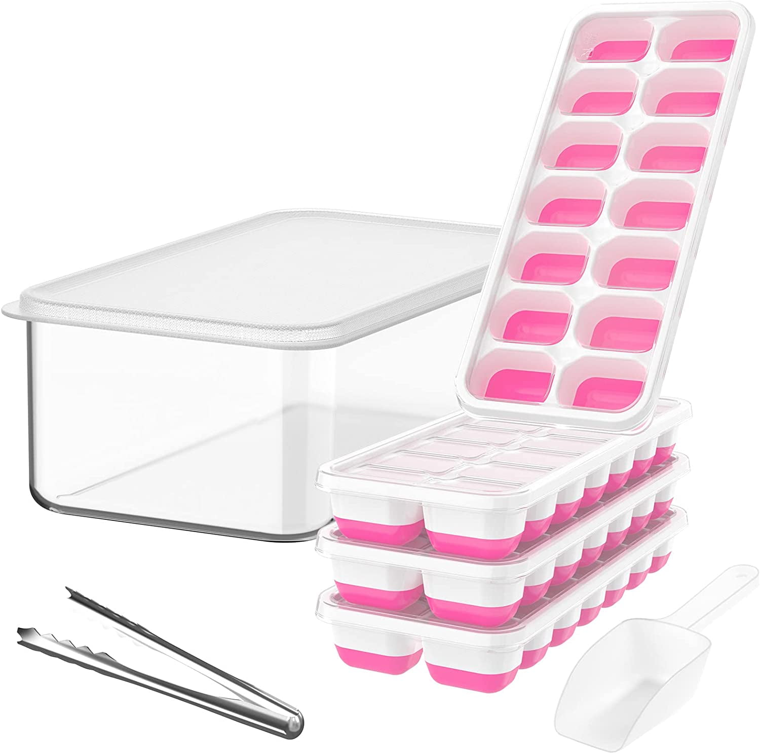 Ice Cube Tray with Lid and Ice Bucket, Silicone Ice Cube Trays for ...