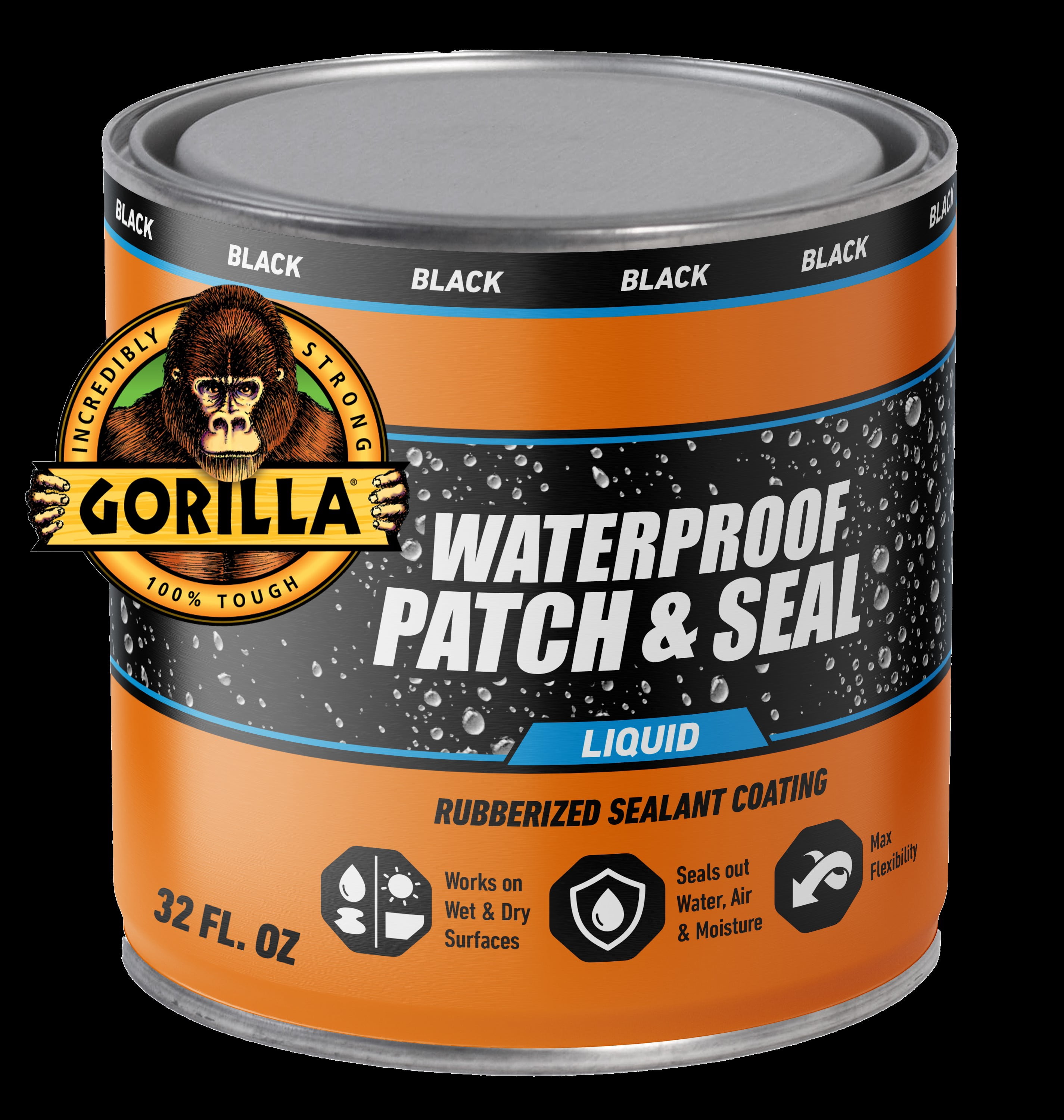 (2 pack) Gorilla Waterproof Patch & Seal Liquid Rubber, Black Sealant, 32 Ounce