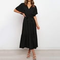 thumbnail image 4 of Vestido boho de playa de verano para mujer: vestido midi sin mangas de color liso con volantes, cuerpo fruncido y espalda descubierta, 4 of 7