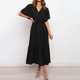thumbnail image 4 of Vestido boho de playa de verano para mujer: vestido midi sin mangas de color liso con volantes, cuerpo fruncido y espalda descubierta, 4 of 7