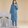 thumbnail image 6 of 2 Pcs/Set Women Winter Bathrobe Pants Set Thick Fleece Keep Warm Hooded Single-breasted Robe with Pockets Loose Homewear Trousers Sleepwear Pajamas, 6 of 7
