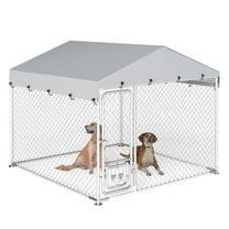 SAEWUD Outdoor Dog Kennel with Roof & Feeder, 7.5'x7.5' Heavy Duty Dog Enclosure for Large Dogs, Weatherproof Cage for Backyard or Patio Use