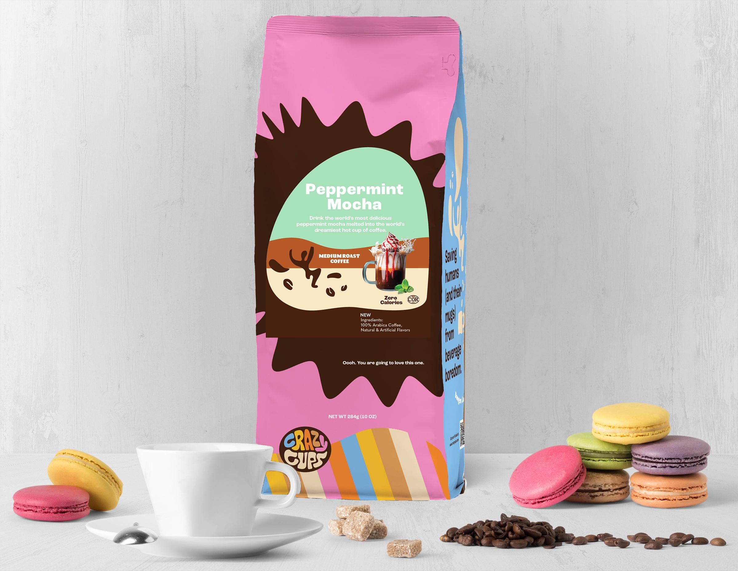 Crazy Cups Flavored Ground Peppermint Coffee, Peppermint Mocha Coffee in 10 oz Bag, For Brewing Flavored Hot or Iced Coffee, 3 Pack