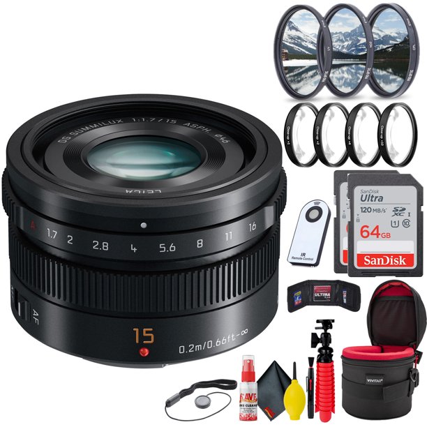 Panasonic H-X015K G LEICA DG SUMMILUX 15mm/F1.7 ASPH + Accessories Bundle